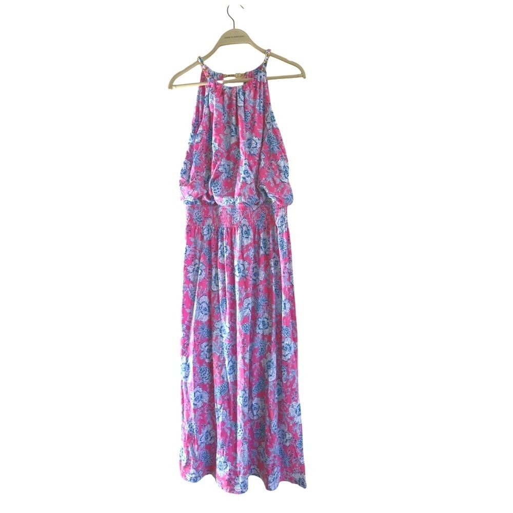 Lilly Pulitzer Gracelyn Halter Midi Dress in Roxie Pink Wave 'N Sea Sz‎ Large